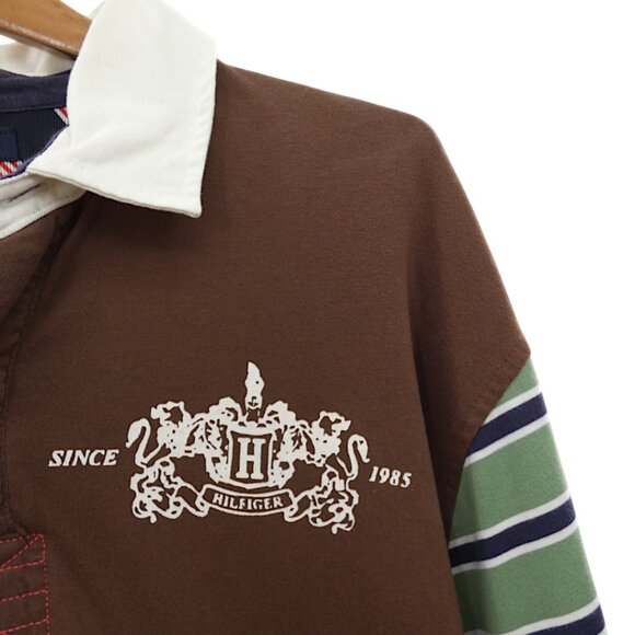 Tommy Hilfiger XL Rugby Polo Shirt Multicolor Patchwork Striped Crest Preppy Y2K - Picture 5 of 8